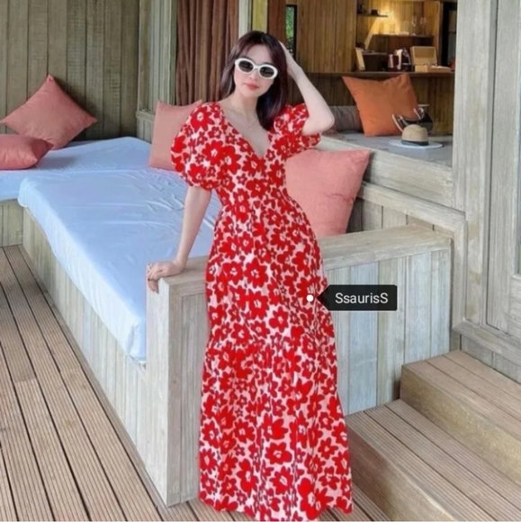 ZARA * Floral Printed Poplin Maxi Dress Red size xs - Picture 2 of 16